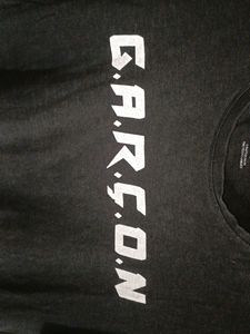 MEN'S BLACK T SHIRT WITH GARCON PRINT AND FUNKY DESIGN AT BOTTOM