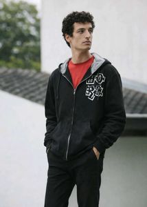 Black Graphic Print Zip-Up Hoodie