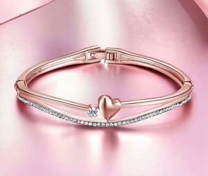 Rose Gold Heart &amp; Crystal Bangle