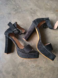Black Platform Block Heels