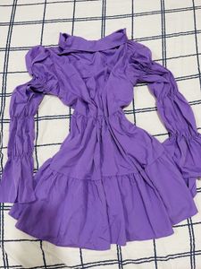Purple Ruffle Mini Dress (Puffy Sleeves)