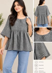 Striped Bell Sleeve Peplum Top