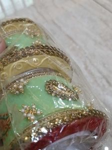 Bridal Chura Set - Mint Green &amp; Gold
