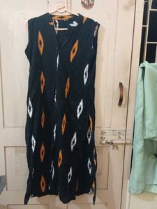 Boho Black Ikat Print Sleeveless kurta