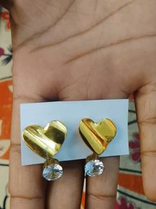 Heart & Crystal Drop Earrings