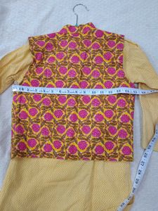 Yellow Kurta Set with printed Jacket