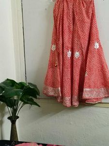 Red Striped Leheriya Skirt