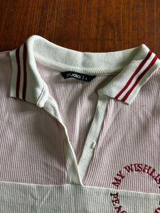 Ribbed Polo Neck Top