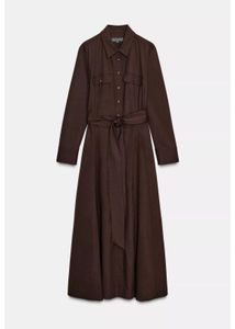Zara limited edition Chic Brown Belted Shirt Dress