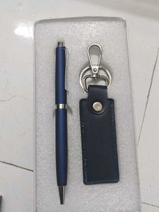 Blue Pen and Keychain Set