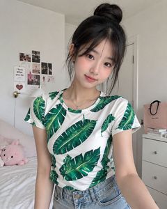 Tropical Leaf Print Cropped T-Shirt