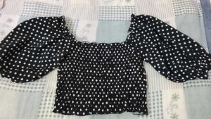 Black & White Polka Dot Smocked Crop Top