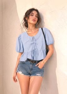 Puff-Sleeve Tie up Peplum Top