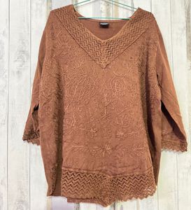 Brown Embroidered Short Kurti