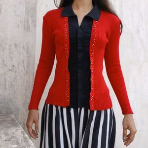 Red Ribbed Fitted Y2k Bella Hadid Top