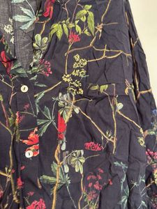 Dark Floral Print V-Neck Tunic Top
