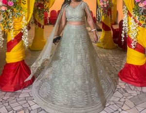 Beautiful Pista Colour Lehnga With Padded Blouse A