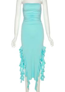 Newme Stunning Blue Strapless Ruffle Dress