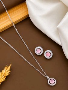 Elegant Pink Stone Necklace and Earrings Set