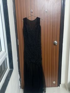 Sparkling Black Sheer Neckline Dress