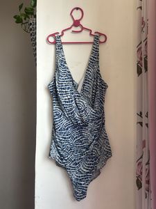 Stylish Blue & White One-Piece Swimsuit