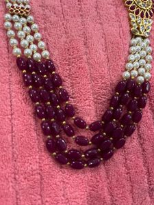 Elegant Pearl and Ruby Necklace Set