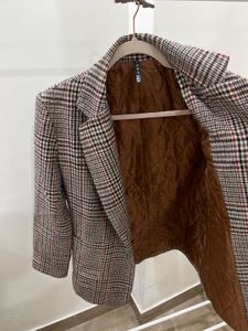 BROWN PLAID SINGLE BREASTED BLAZER