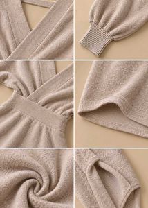 TAUPE WRAP DRESS WITH BATWING SLEEVES