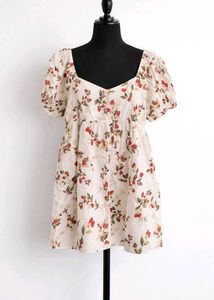 White Strawberry Print Mini Dress