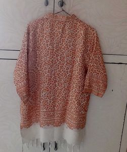 Orange Floral Print Kurta Top