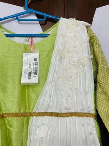 Girls' Festive Green &amp; White Dress