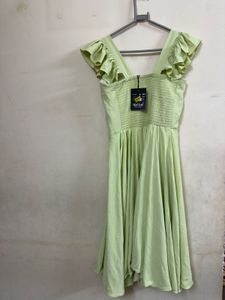 Light Green Ruffle Sleeve Square Neck Dress