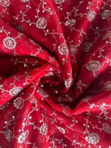 Red Sequin Embroidered Saree & Blouse