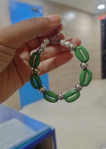 Boho Green Shell Hoop Earrings