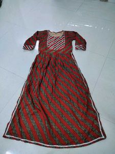 Red Kurta with Striped Pattern