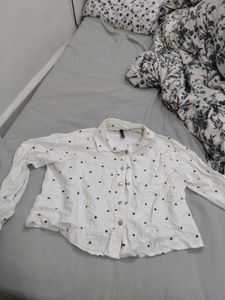 White Polka Dot Button-Up Shirt
