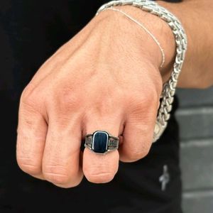 Black Octagon 925 Silver Ring For Men