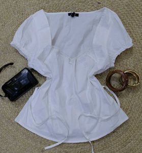 ♡ Vintage White Sweetheart Neck Top ♡