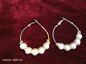 Elegant Pearl & Crystal Hoop Earrings