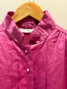 Elegant Pink Satin Button-Up Blouse
