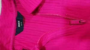 Ribbed Pink Collared Zip-Up Top