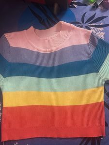 Rainbow Striped Knit Top
