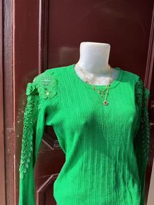 Vibrant Green Embellished Long Sleeve Top