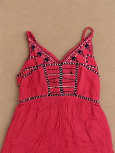 Coral Pink Embroidered Boho Maxi Dress