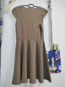 Cute Brown Cap Sleeve Fit and Flare Dress
