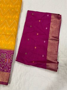 patola Yellow Saree with Pink Border
