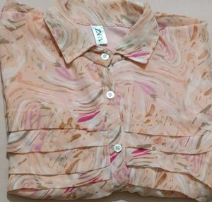 Flowy Abstract Print Button-Up Top
