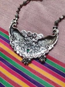 Oxidized Silver Peacock Pendant Necklace
