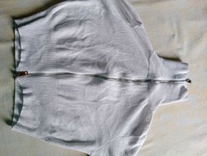 White Zip-Up Turtleneck crop Sweater