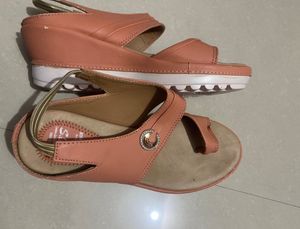 Orange Heels With Golden Button